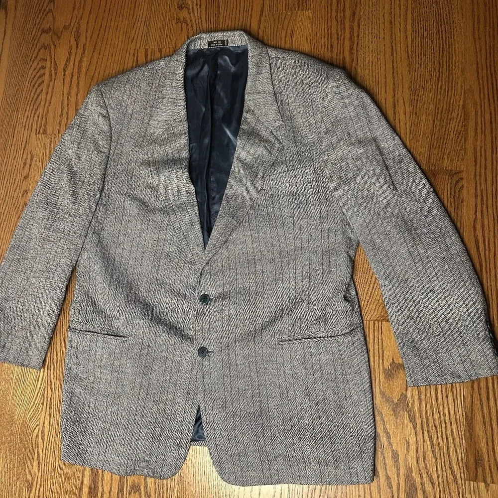 Gino Rossi Mens Sport Jacket Blazer Grey/Blue  Buttons Lining Size 48  100% Silk
